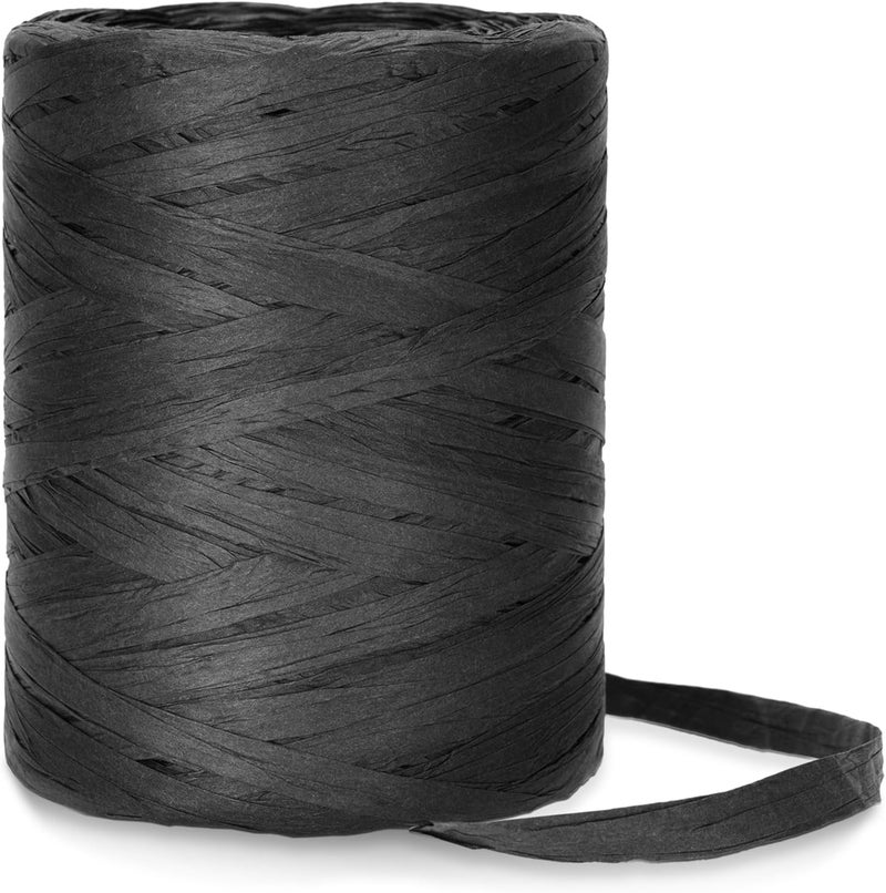 g2plus 218 Yards Raffia Paper Craft Ribbon, 1/4 Inch Wide Raffia Ribbon, Black Packing Paper String for Gift Wrapping, DIY Arts & Crafts, Halloween, Christmas Holiday Decor - Image 1